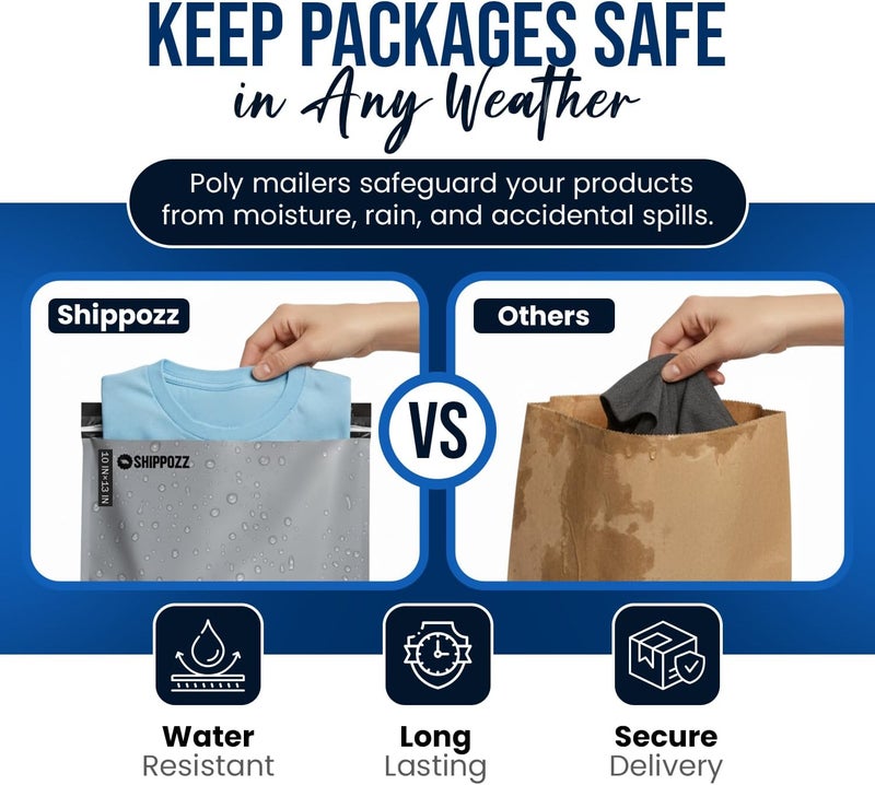 Shippozz 10x13 Poly Mailers 100 Pack, Durable Waterproof Polymailers for Shipping Clothes, Self Seal Mailing Bags for Small Business Packaging Supplies, Mailing Envelopes for Books, and Accessories - Image 2